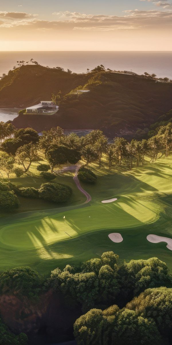 Beautiful drone photo of a golf resort summertime - Generative AI